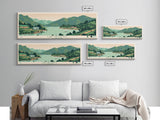 Lake Nacimiento California Framed Canvas Print, Panoramic Wall Art, Midcentury Modern, Pop Art, Living Room Decor, Travel Poster, Lake House Art