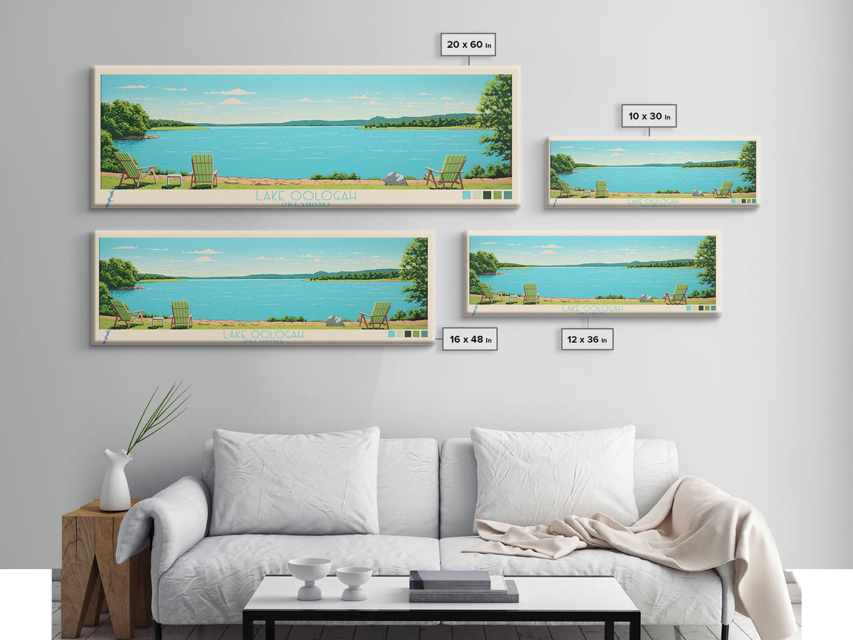 Lake Oologah Oklahoma Framed Canvas Print, Panoramic Wall Art, Midcentury Modern, Pop Art, Bedroom Art, Travel Poster, Lake House Decor