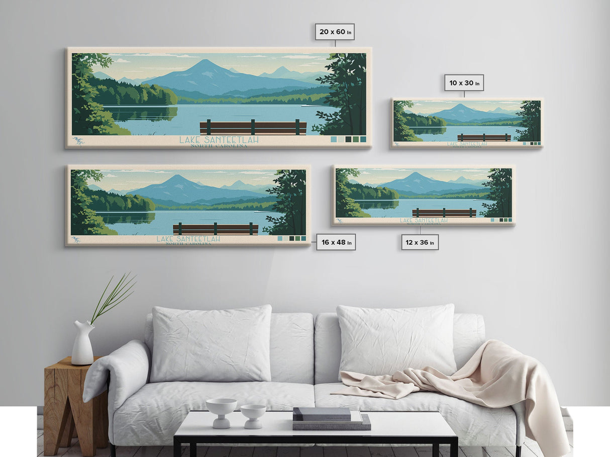 Lake Santeetlah North Carolina Framed Canvas Print, Panoramic Wall Art, Midcentury Modern, Pop Art, Living Room Decor, Travel Poster, Lake House Art