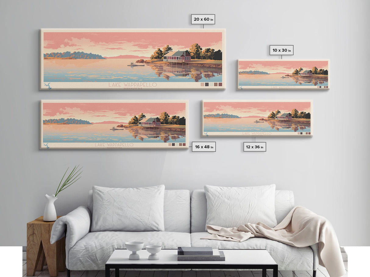 Lake Wappapello, Missouri Panoramic Wall Art Framed Canvas Print, Midcentury Modern, Pop Art, Home Decor, Travel Poster, Bedroom Art