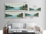 Lake Wenatchee, Washington Panoramic Wall Art Framed Canvas Print, Midcentury Modern, Pop Art, Home Decor, Travel Poster, Bedroom Art