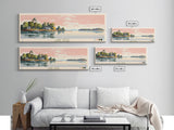 Lake Wylie, South Carolina Panoramic Wall Art Framed Canvas Print, Midcentury Modern, Pop Art, Home Decor, Travel Poster, Living Room Art