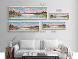 Leigh Lake, Wyoming Panoramic Wall Art Framed Canvas Print, Midcentury Modern, Pop Art, Home Decor, Travel Poster, Bedroom Art