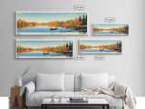 Little Barbee Lake, Indiana Panoramic Wall Art Framed Canvas Print, Midcentury Modern, Pop Art, Home Decor, Travel Poster, Living Room Art