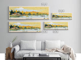 Long Lake, North Dakota Panoramic Wall Art Framed Canvas Print, Midcentury Modern, Pop Art, Home Decor, Travel Poster, Living Room Art