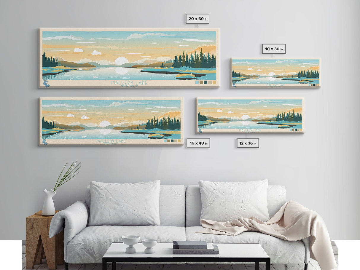 Mallery Lake, Nunavut Panoramic Wall Art Framed Canvas Print, Midcentury Modern, Pop Art, Home Decor, Travel Poster, Bedroom Art