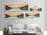 Megunticook Lake, Maine Panoramic Wall Art Framed Canvas Print, Midcentury Modern, Pop Art, Home Decor, Travel Poster, Living Room Art