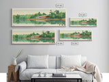 Mercer Lake, New Jersey Panoramic Wall Art Framed Canvas Print, Midcentury Modern, Pop Art, Home Decor, Travel Poster, Bedroom Art