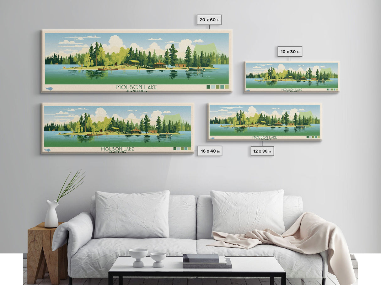 Molson Lake, Manitoba Framed Canvas Print, Panoramic Wall Art, Midcentury Modern, Pop Art, Home Decor, Travel Poster, Bedroom Art