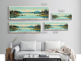 Mooselookmeguntic Lake, Maine Framed Canvas Print, Panoramic Wall Art, Midcentury Modern, Pop Art, Home Decor, Travel Poster, Living Room Art