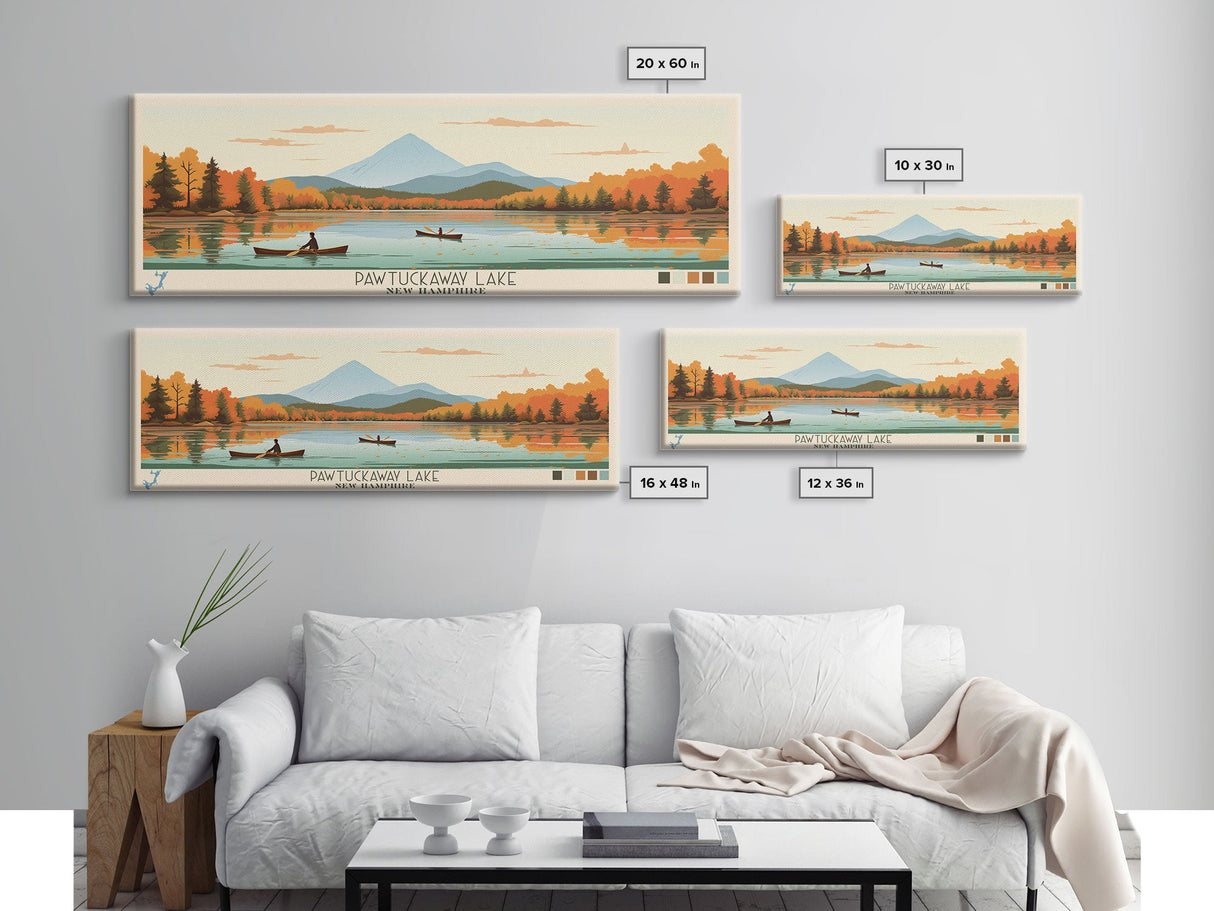 Pawtuckaway Lake, New Hampshire Framed Canvas Print, Panoramic Wall Art, Midcentury Modern, Pop Art, Home Decor, Travel Poster, Bedroom Art