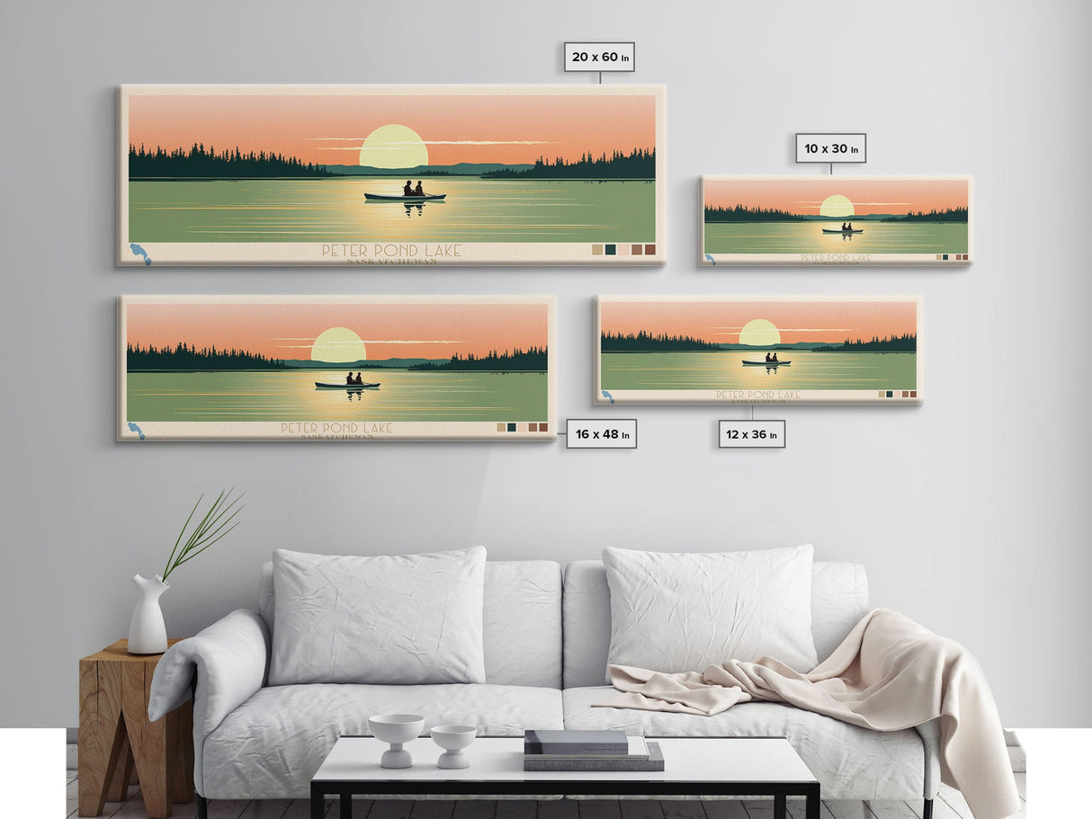 Peter Pond Lake, Saskatchewan Framed Canvas Print, Panoramic Wall Art, Midcentury Modern, Pop Art, Home Decor, Travel Poster, Living Room Art