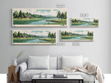 Sawmill Lake, Indiana Framed Canvas Print, Panoramic Wall Art, Midcentury Modern Decor, Pop Art, Living Room Art, Travel Poster