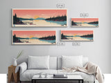 Sebago Lake, Maine Framed Canvas Print, Panoramic Travel Poster, Midcentury Modern Art, Home Decoration, Pop Art, Wall Art