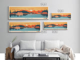 Sechrist Lake, Indiana Framed Canvas Print, Panoramic Travel Poster, Midcentury Modern Art, Living Room Decor, Pop Art, Wall Decoration