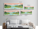 Shenango River Lake, Pennsylvania Framed Canvas Print, Panoramic Travel Poster, Midcentury Modern Art, Wall Art, Pop Art, Home Decoration