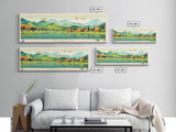 Wellesley Lake, Yukon Framed Canvas Print, Midcentury Modern Lake House Decor, Panoramic Art, Pop Art, Travel Poster, Living Room Wall Art