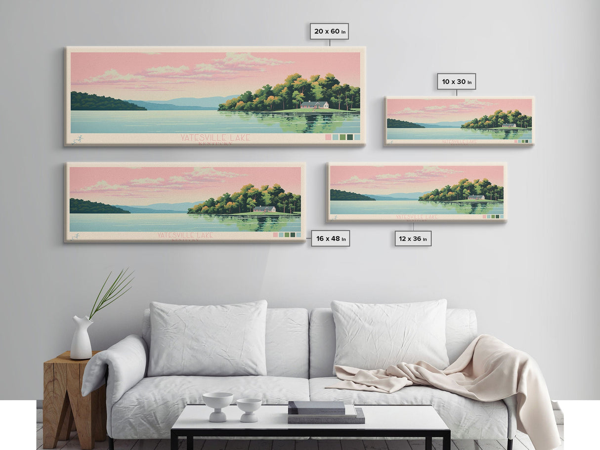 Yatesville Lake, Kentucky Panoramic Framed Canvas Print, Lake House Decor, Midcentury Modern Art, Pop Art, Travel Poster