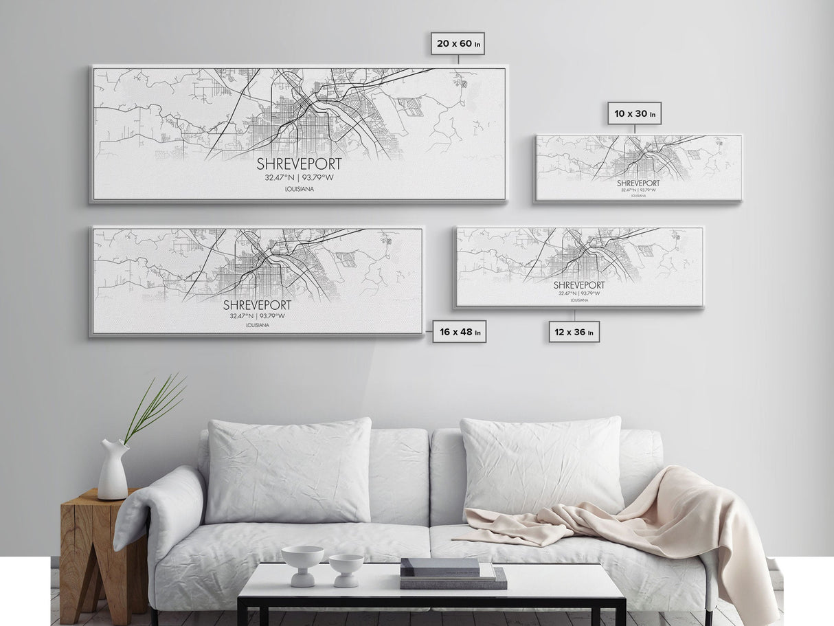 Panoramic Shreveport City Map, Louisiana Art, Map Print, Minimalist Wall Art, Canvas Art, Housewarming Gift, Street Map Art, Closing Gift