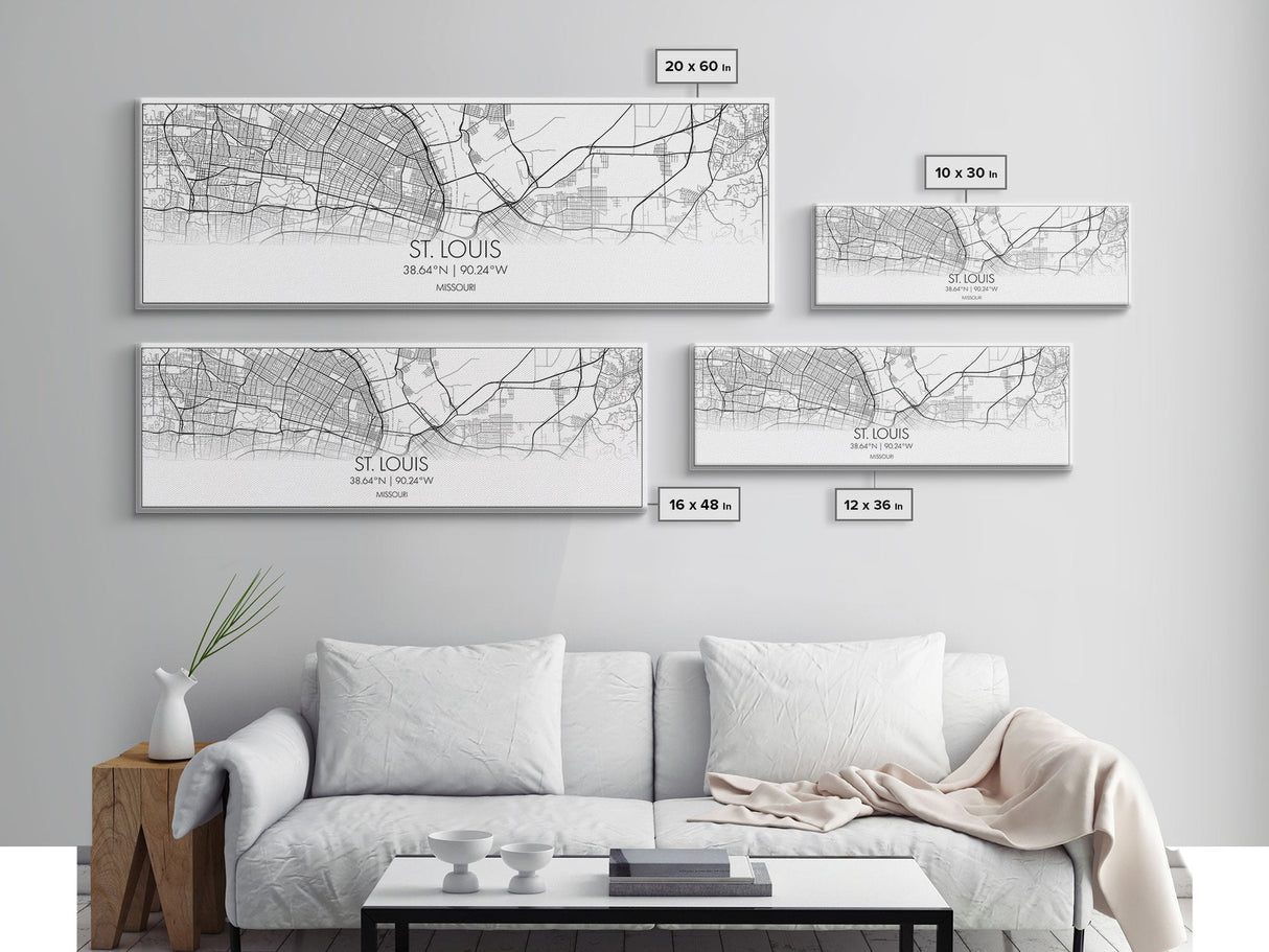 Panoramic St Louis City Map, Missouri Art, Map Print, Minimalist Wall Art, Canvas Art, Housewarming Gift, Street Map Art, Closing Gift