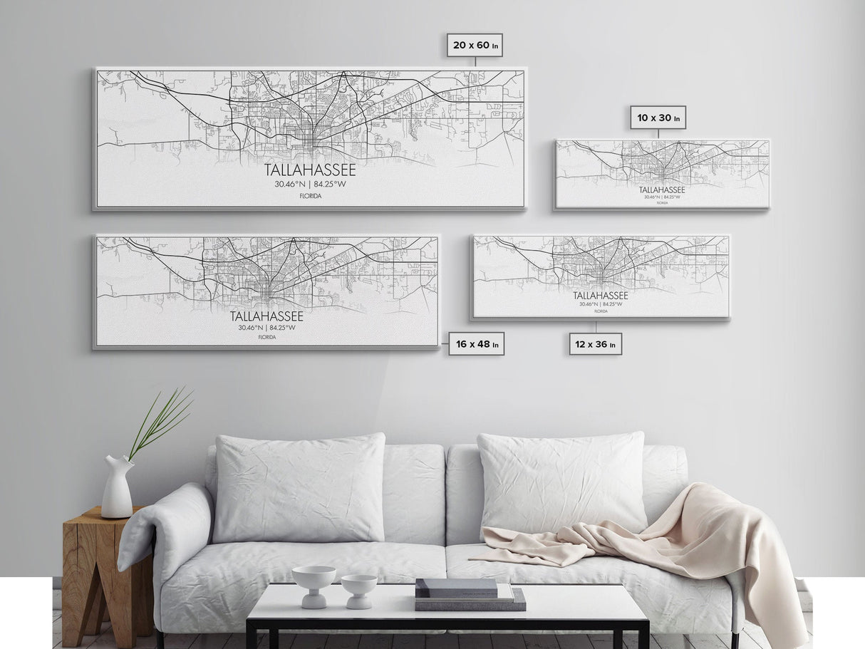 Panoramic Tallahassee City Map, Florida Art, Map Print, Minimalist Wall Art, Canvas Art, Housewarming Gift, Street Map Art, Closing Gift