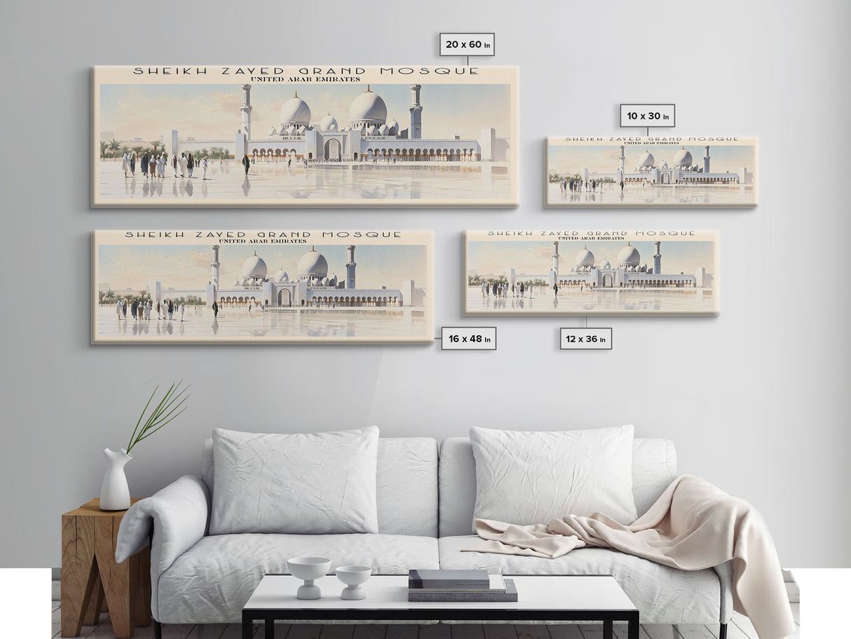 Sheikh Zayed Grand Mosque COUNTRY | Framed Travel Poster Canvas Print | Trendy Wall Art | Watercolor Painting | Living Room Art | Unique Art