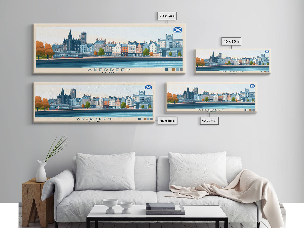 Aberdeen, Scotland Panoramic Travel Poster Canvas Print, Aberdeen, Scotland Painting, Scotland Art, Aberdeen Panoramic Travel Art, Travel Painting