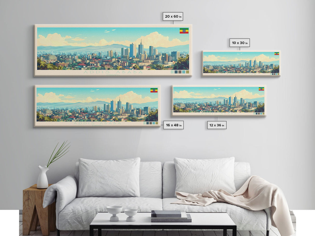 Panoramic Travel Poster Addis Ababa, Ethiopia Canvas Print, Addis Ababa, Ethiopia Painting, Ethiopia Art, Addis Ababa Travel Art, Guest Room Painting