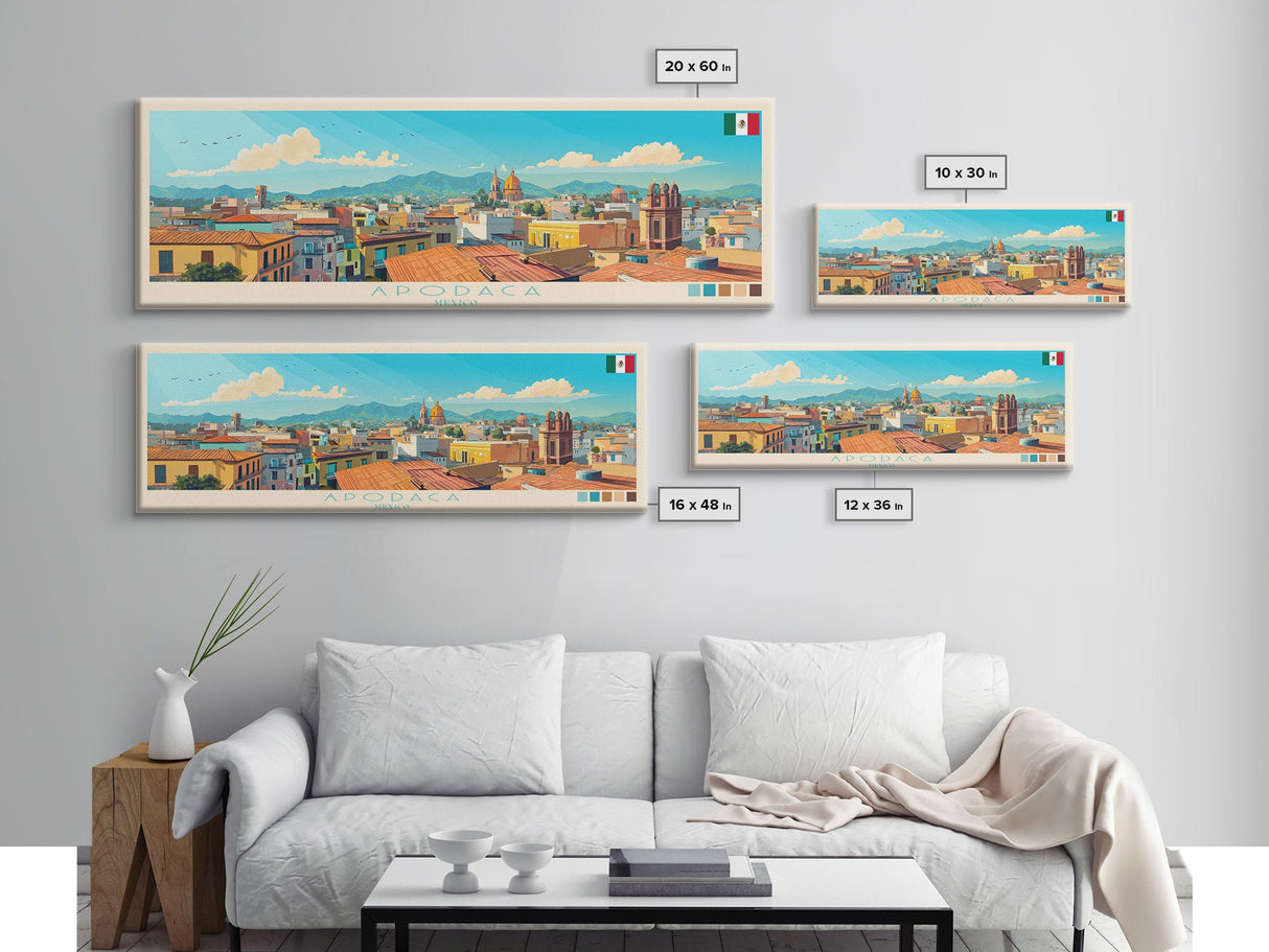 Apodaca, Mexico Panoramic Travel Poster Canvas Print, Apodaca, Mexico Painting, Mexico Art, Apodaca Panoramic Travel Art, Travel Painting