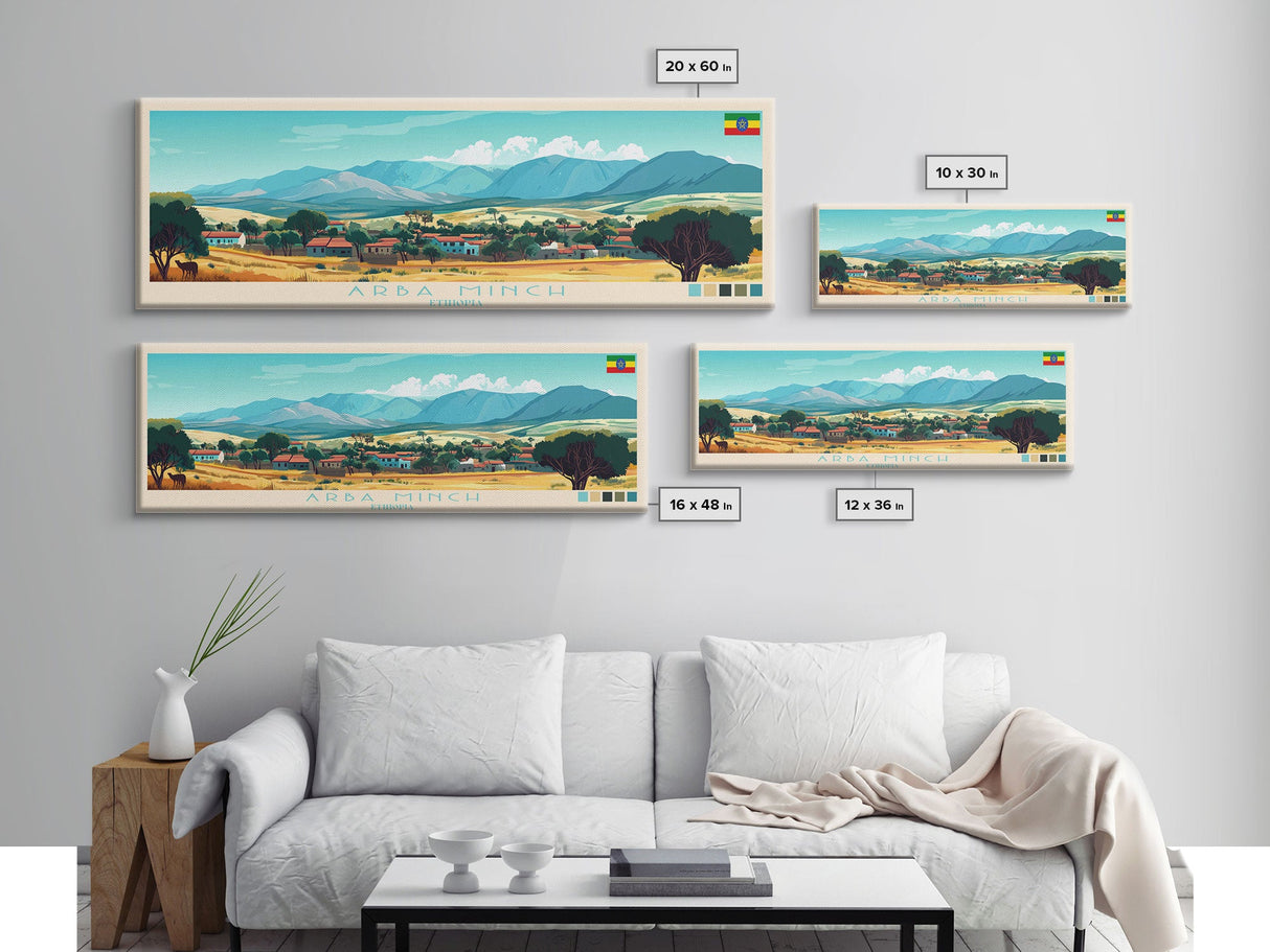 Arba Minch, Ethiopia Panoramic Travel Poster Canvas Print, Arba Minch, Ethiopia Painting, Ethiopia Art, Arba Minch Travel Art, Living Room Painting