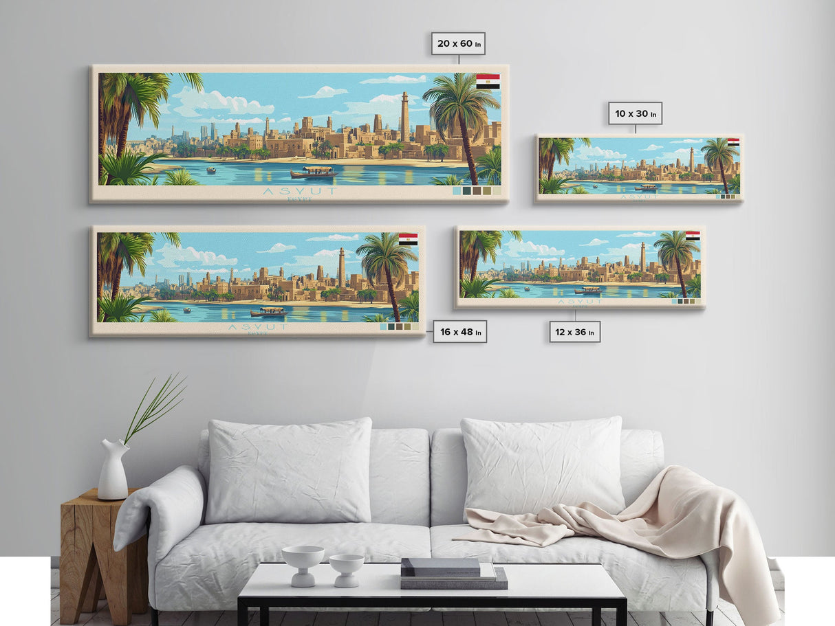 Asyut, Egypt Travel Poster Panoramic Canvas Print, Asyut, Egypt Painting, Egypt Art, Asyut Travel Art, Guest Room Painting