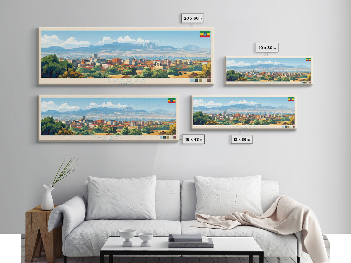 Panoramic Travel Poster Awassa, Ethiopia Canvas Print, Awassa, Ethiopia Painting, Ethiopia Art, Awassa Travel Art, Guest Room Painting