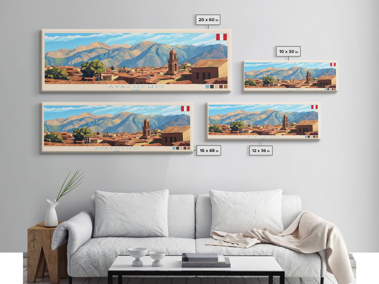 Ayacucho, Peru Panoramic Travel Poster Canvas Print, Ayacucho, Peru Painting, Peru Art, Ayacucho Travel Art, Guest Room Painting