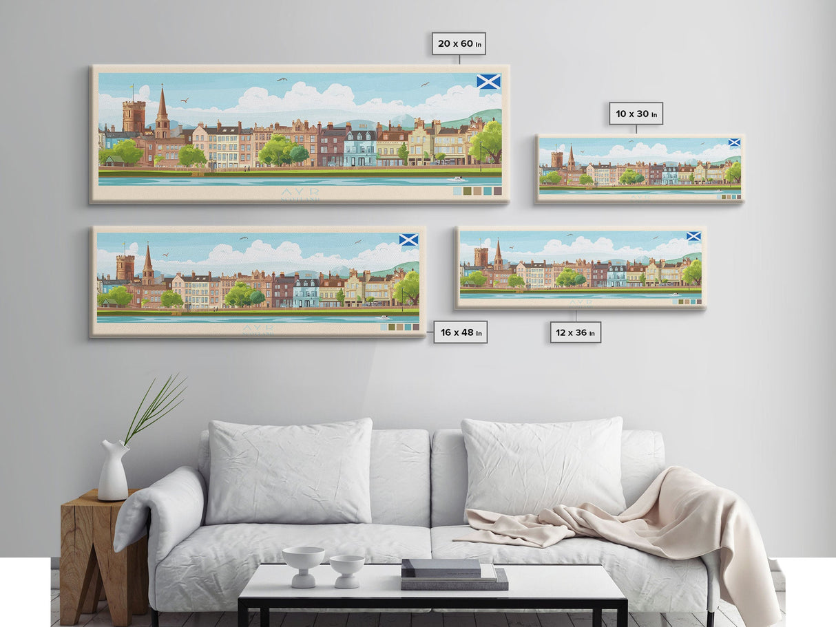 Ayr, Scotland Panoramic Travel Poster Canvas Print, Ayr, Scotland Painting, Scotland Art, Ayr Travel Art, Living Room Painting