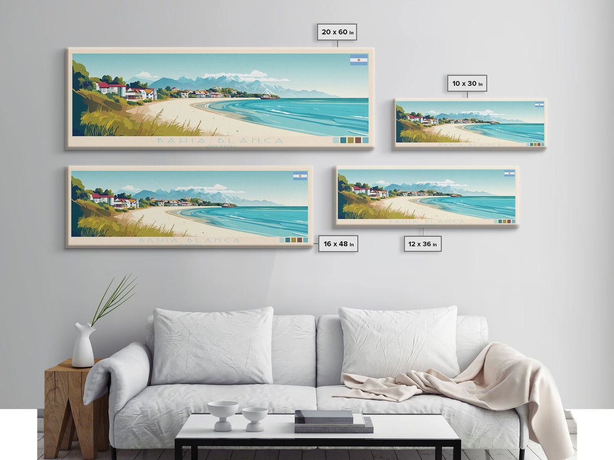 Bahia Blanca, Argentina Panoramic Travel Poster Canvas Print, Bahia Blanca, Argentina Painting, Argentina Art, Bahia Blanca Travel Art, Guest Room Painting