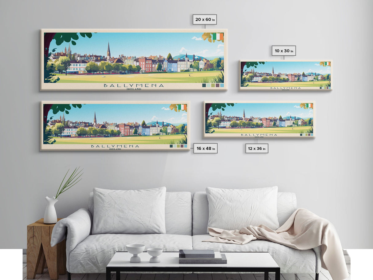 Ballymena, Ireland Travel Poster Panoramic Canvas Print, Ballymena, Ireland Painting, Ireland Art, Ballymena Travel Art, Guest Room Painting