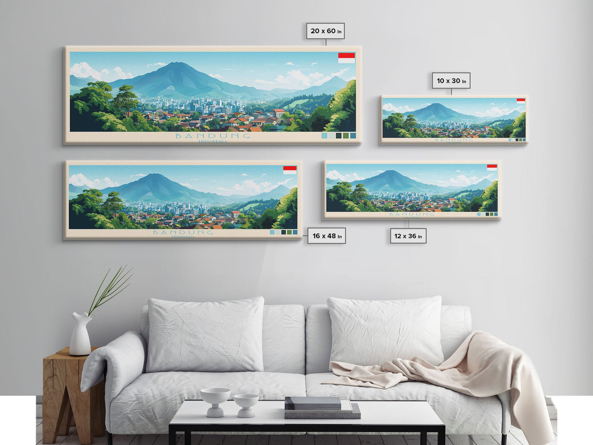 Panoramic Travel Poster Bandung, Indonesia Canvas Print, Bandung, Indonesia Painting, Indonesia Art, Bandung Travel Art, Guest Room Painting