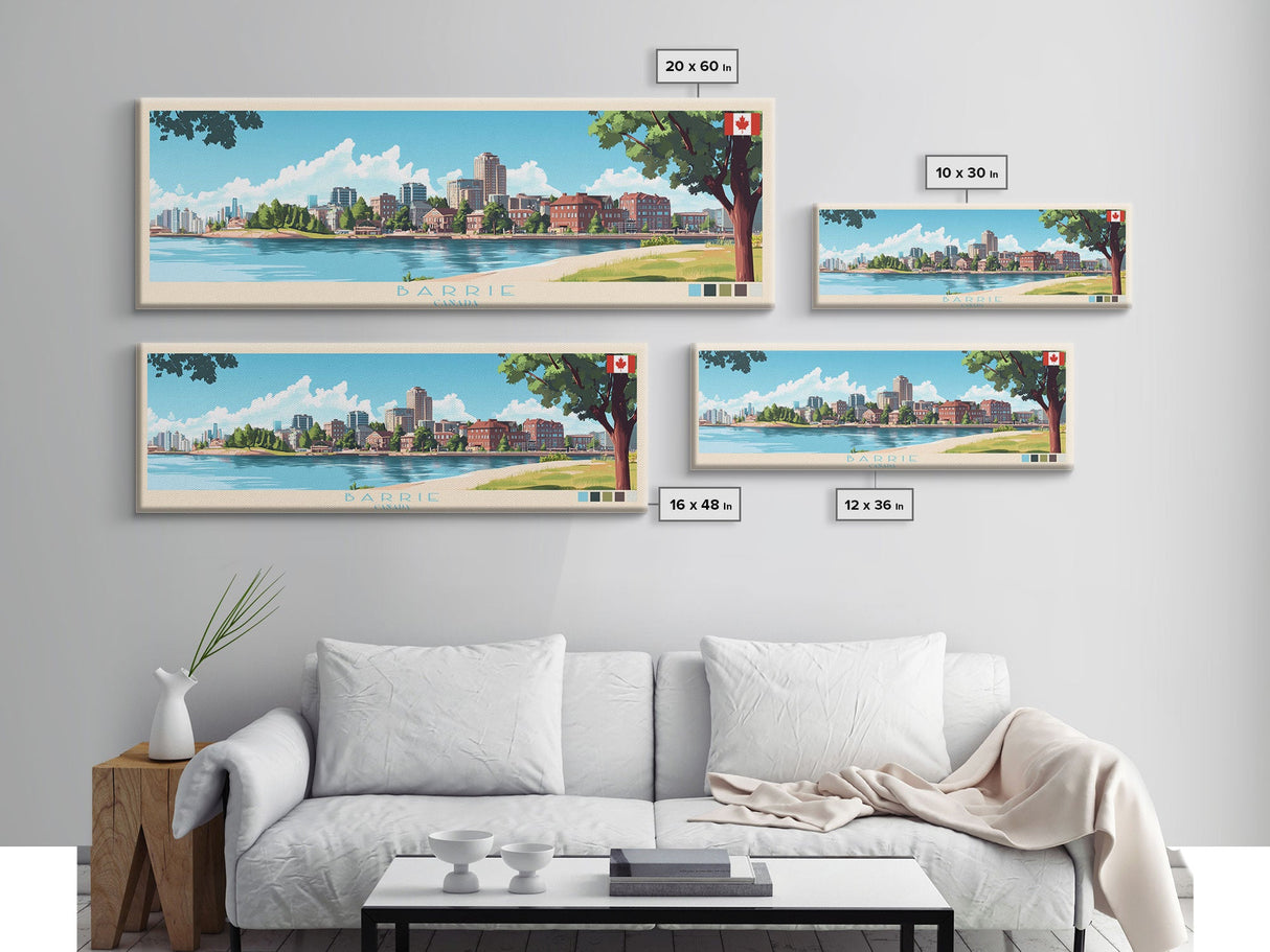 Barrie, Canada Panoramic Travel Poster Canvas Print, Barrie, Canada Painting, Canada Art, Barrie Panoramic Travel Art, Travel Painting