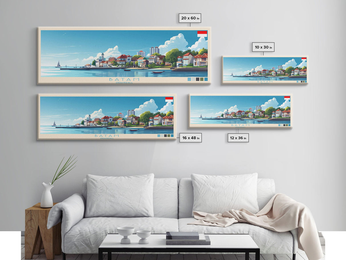 Batam, Indonesia Panoramic Travel Poster Canvas Print, Batam, Indonesia Painting, Indonesia Art, Batam Travel Art, Guest Room Painting