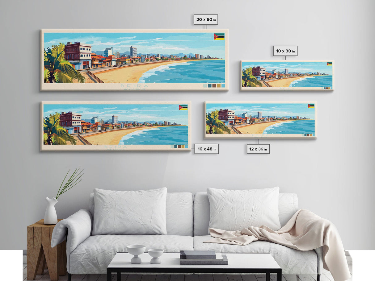 Beira, Mozambique Panoramic Travel Poster Canvas Print, Beira, Mozambique Painting, Mozambique Art, Beira Travel Art, Living Room Painting