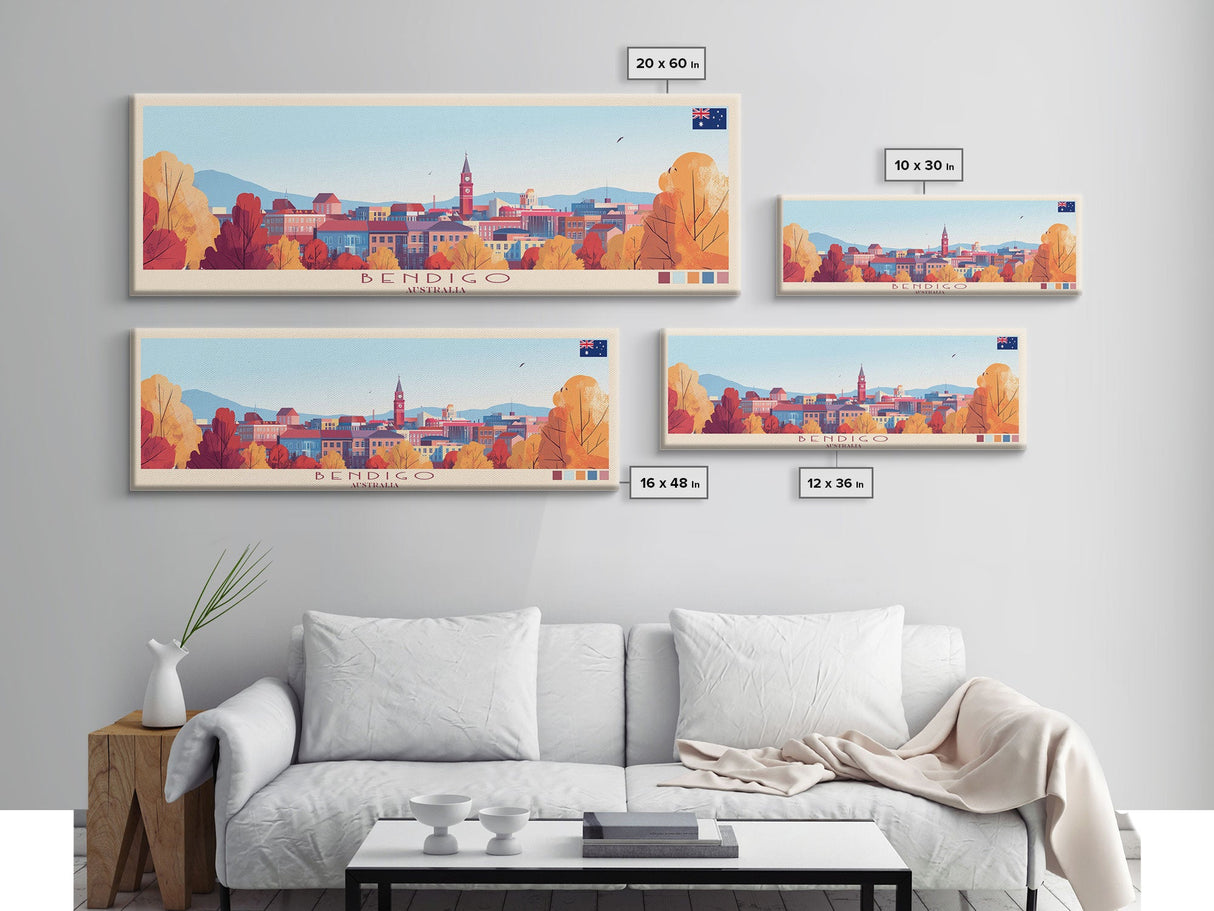 Panoramic Travel Poster Bendigo, Australia Canvas Print, Bendigo, Australia Painting, Australia Art, Bendigo Travel Art, Guest Room Painting