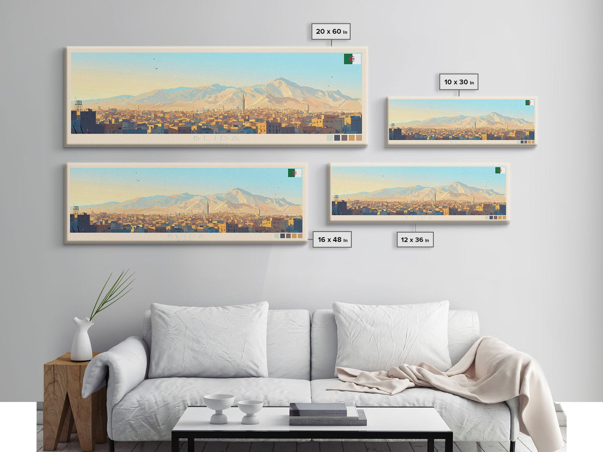 Panoramic Travel Poster Blida, Algeria Canvas Print, Blida, Algeria Painting, Algeria Art, Blida Travel Art, Guest Room Painting