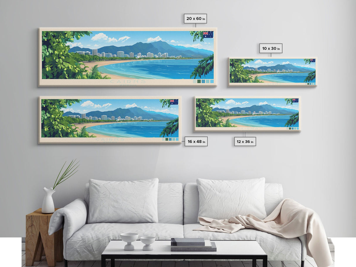 Panoramic Travel Poster Cairns, Australia Canvas Print, Cairns, Australia Painting, Australia Art, Cairns Travel Art, Guest Room Painting