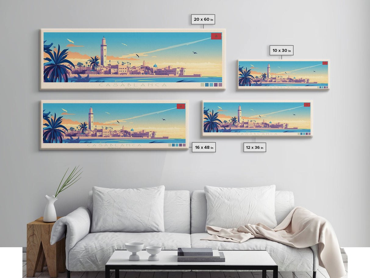 Panoramic Travel Poster Casablanca, Morocco Canvas Print, Casablanca, Morocco Painting, Morocco Art, Casablanca Travel Art, Guest Room Painting