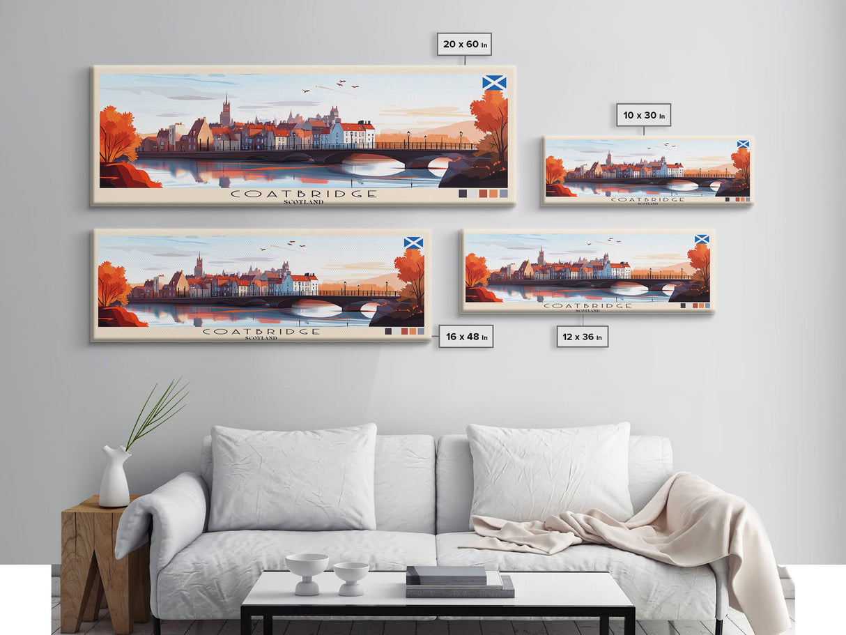 Coatbridge, Scotland Panoramic Travel Poster Canvas Print, Coatbridge, Scotland Painting, Scotland Art, Coatbridge Panoramic Travel Art, Travel Painting