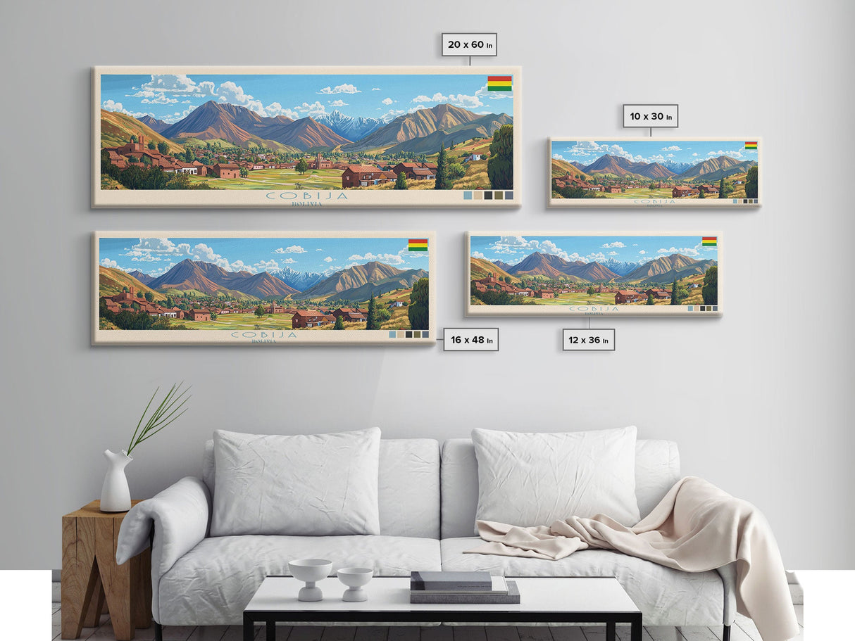 Cobija, Bolivia Panoramic Travel Poster Canvas Print, Cobija, Bolivia Painting, Bolivia Art, Cobija Travel Art, Guest Room Painting