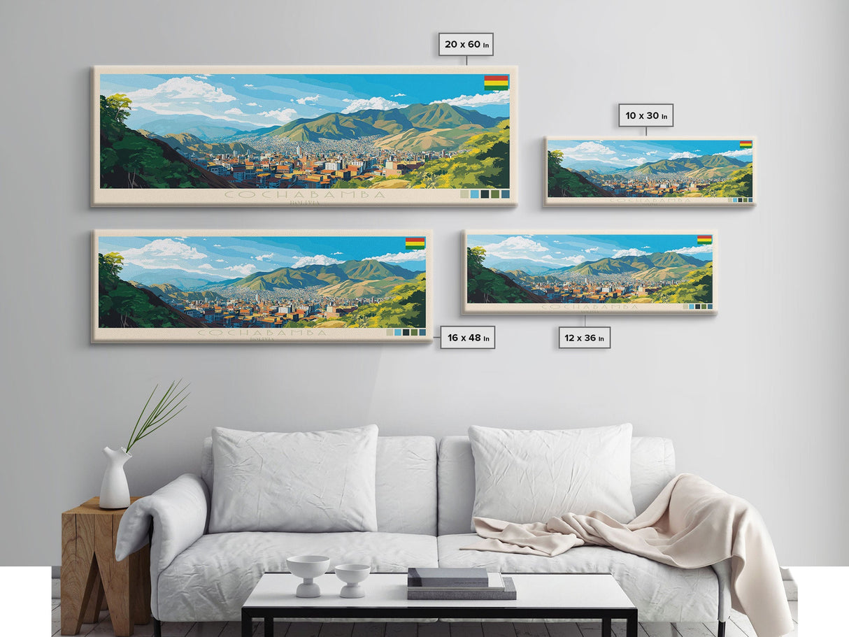 Cochabamba, Bolivia Panoramic Travel Poster Canvas Print, Cochabamba, Bolivia Painting, Bolivia Art, Cochabamba Travel Art, Living Room Painting