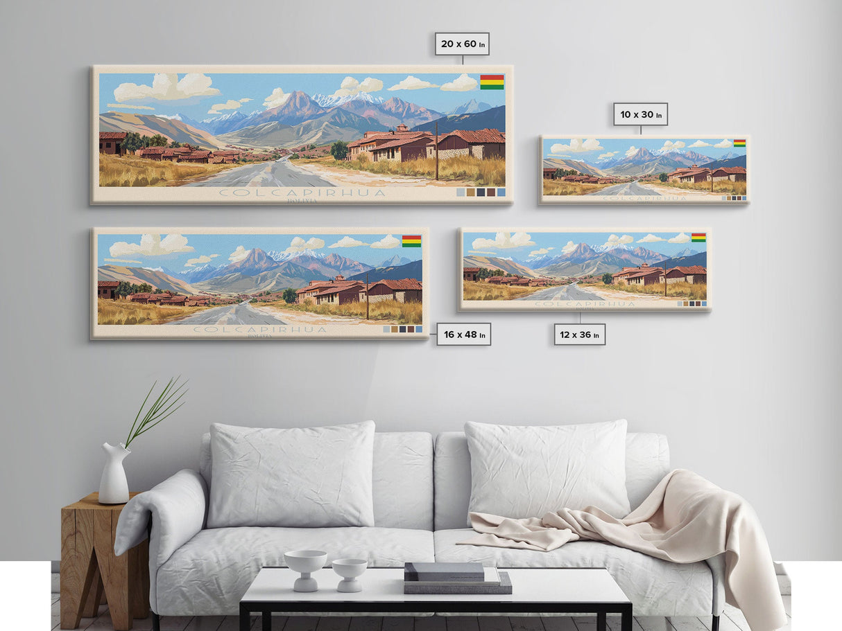 Colcapirhua, Bolivia Travel Poster Panoramic Canvas Print, Colcapirhua, Bolivia Painting, Bolivia Art, Colcapirhua Travel Art, Guest Room Painting