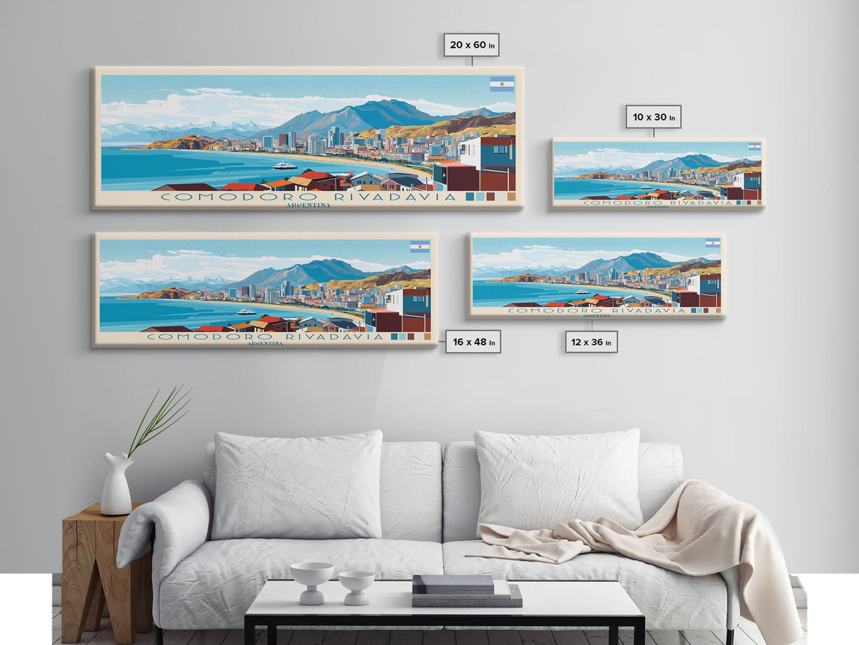 Comodoro Rivadavia, Argentina Panoramic Travel Poster Canvas Print, Comodoro Rivadavia, Argentina Painting, Argentina Art, Comodoro Rivadavia Panoramic Travel Art, Travel Painting