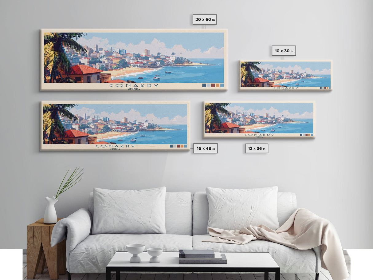 Conakry, Guinea Panoramic Travel Poster Canvas Print, Conakry, Guinea Painting, Guinea Art, Conakry Travel Art, Guest Room Painting